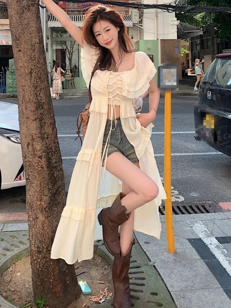 Aiertu  -  Summer Slash Neck Off Shoulder Sexy Women Dresses Y2k Aesthetic Basic Split Slim Dress Fairy Harajuku Bandage Fashion Vestidos Aiertu