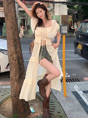 Aiertu  -  Summer Slash Neck Off Shoulder Sexy Women Dresses Y2k Aesthetic Basic Split Slim Dress Fairy Harajuku Bandage Fashion Vestidos Aiertu