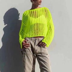 Aiertu  -  Hollow Out Pullover Pullover Women Oversize Kniited Long Sleeve Sweater Femme Beach Sexy Knitwear Cover-up Ladies 2026 Aiertu