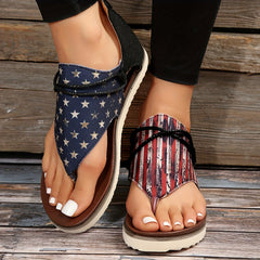 Aiertu [Vintage Gladiator Sandals] Vintage Style Gladiator Sandals - Striped Independence Day Flat Heel with Zip Closure, Split Toe Design, EVA Sole, Faux Cover Insole & Lining Aiertu