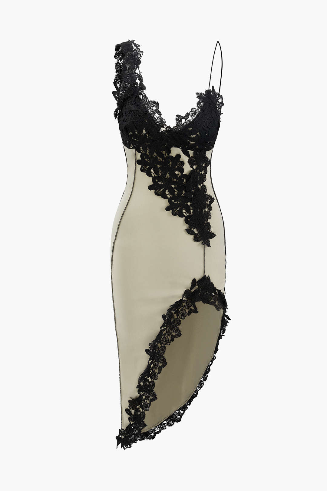 Aiertu  Asymmetric Lace Panel Midi Dress Aiertu