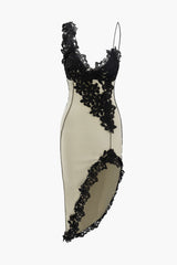 Aiertu  Asymmetric Lace Panel Midi Dress Aiertu