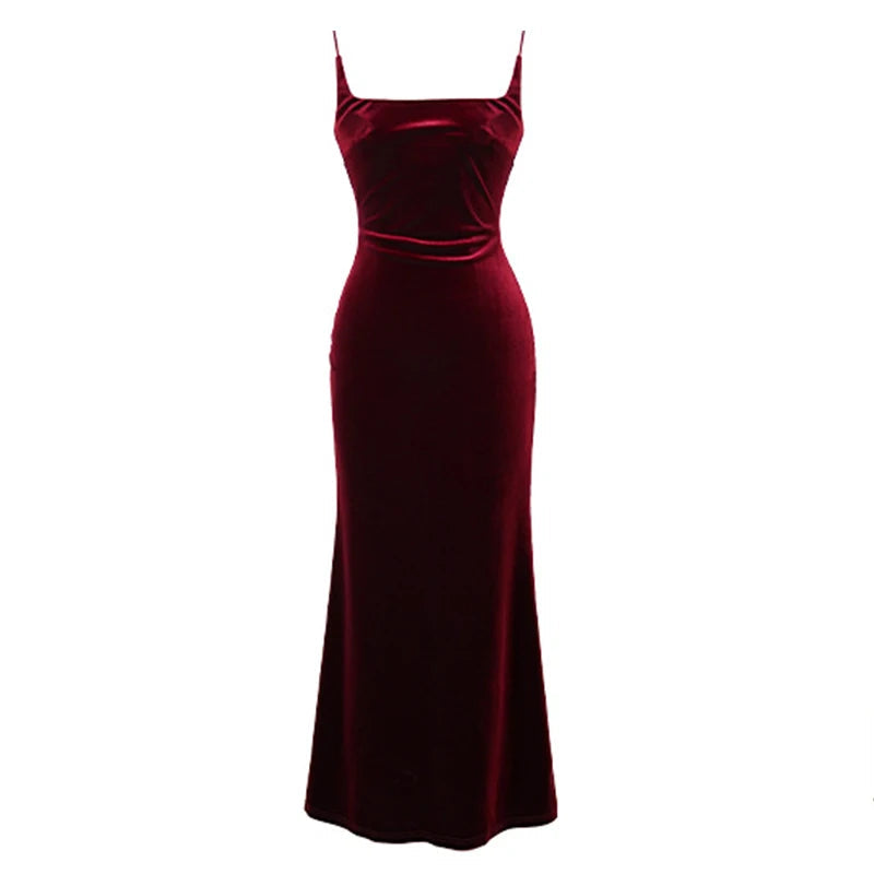 Aiertu prom dresses 2025 Elegant Annual Meeting Long Dress Women French Wine Red Black Velvet Strap Backless Slit Maxi Robe Femme Bottom Party Vestidos Aiertu