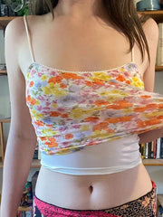Aiertu  Contrast Floral Mesh Backless Cami Top Aiertu