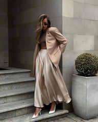 Aiertu  -   Elegant Satin Loose Women Skirt High Waist Maxi Skirts Streetwear Classic Long Skirt Fashion Female Black Skirt Aiertu