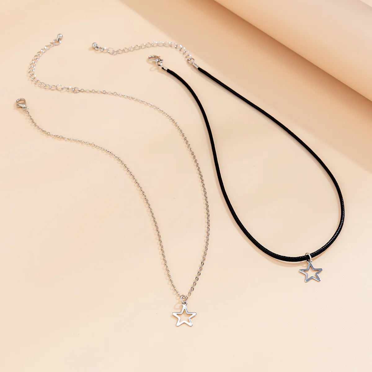 Aiertu Fashion Double Layered Black Bead Star Choker Necklace Punk Pentagram Leather Rope Necklaces For Women Girls Aiertu