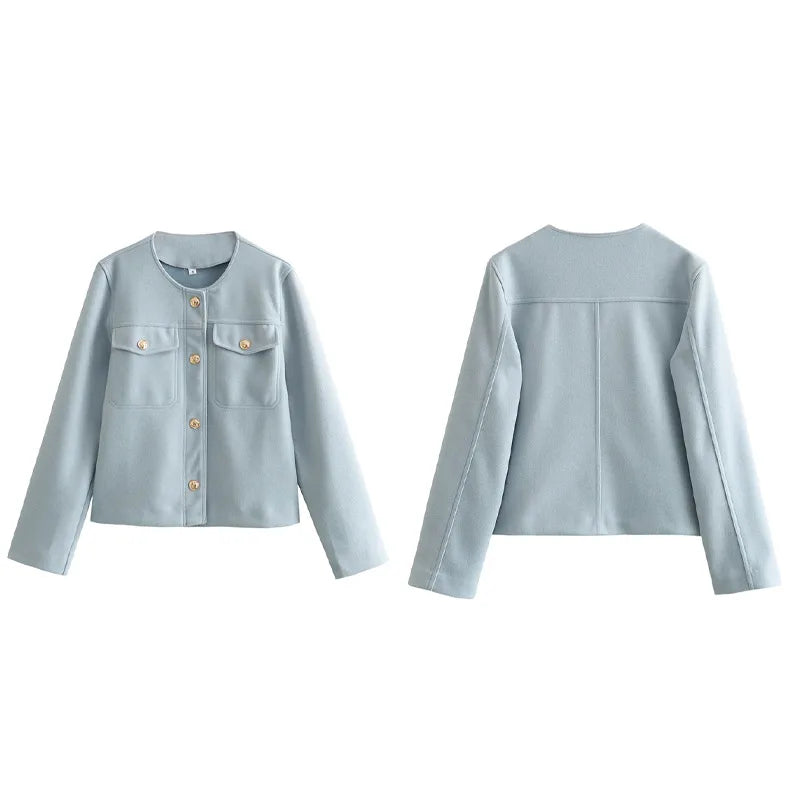 Aiertu  -  Elegant Single-breasted Pocket Coat Women Fashion Tweed Long Sleeve O-neck Female Jacket 2026 Spring Office Lady Commuter Coats Aiertu