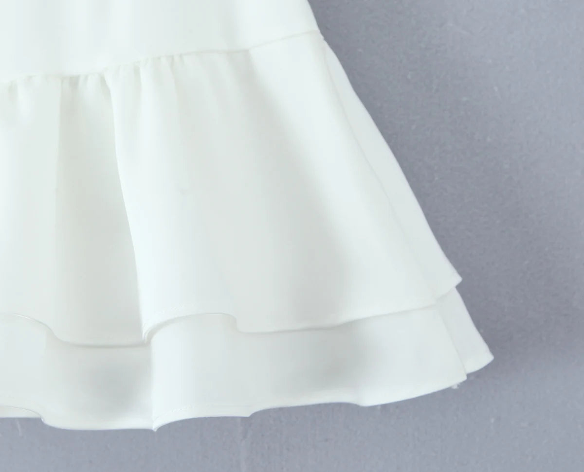Aiertu  -  Summer eyelets Cross Lacing Up Bow Front Short Lantern Sleeve Shirt + Low Waist Package Hips Ruffles Hem Mini Skirt Sets Aiertu