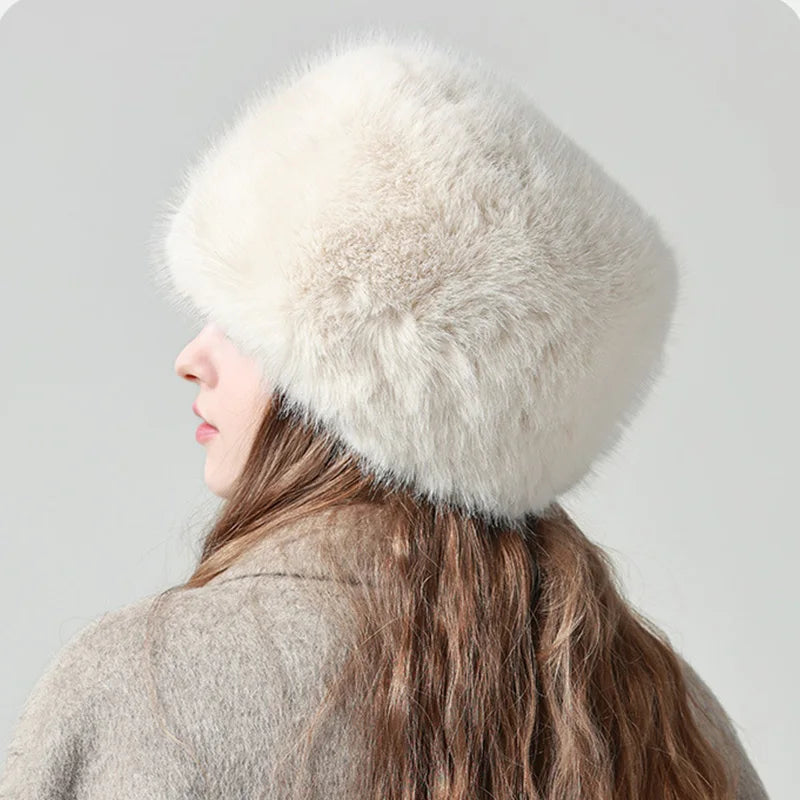 Aiertu  -   Mink Bucket Hat for Women Winter Fluffy Fur Warm Beanies Plush Earflap Hat Outdoor Windproof Ear Protection Skiing Cap Aiertu