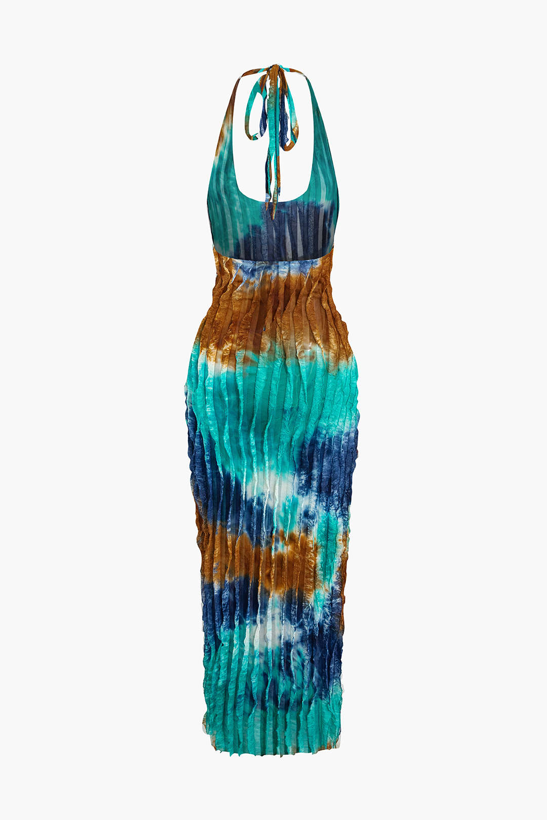 Aiertu  Sheer Ruffle Texture Halter Backless Maxi Dress Aiertu
