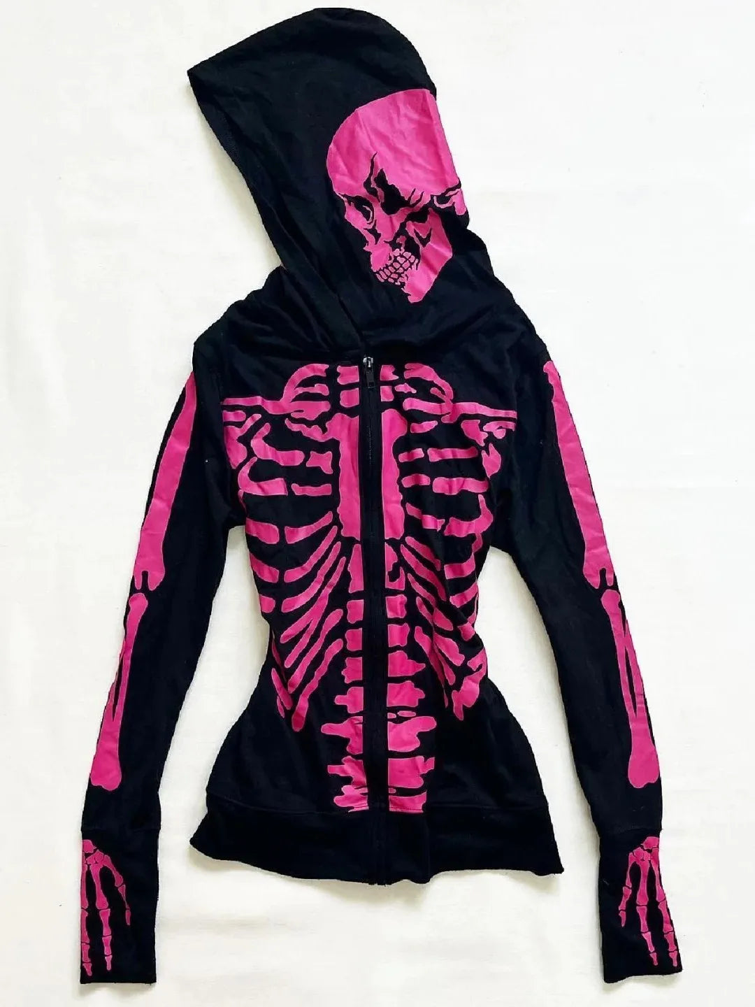 Aiertu  Pink Skull Graphic Hoodie Zip-up Y2k Women High Street Punk Vintage Clothes Winter Hooded Grunge Gothic New Hoodies Hoody Aiertu