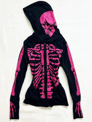Aiertu  Pink Skull Graphic Hoodie Zip-up Y2k Women High Street Punk Vintage Clothes Winter Hooded Grunge Gothic New Hoodies Hoody Aiertu