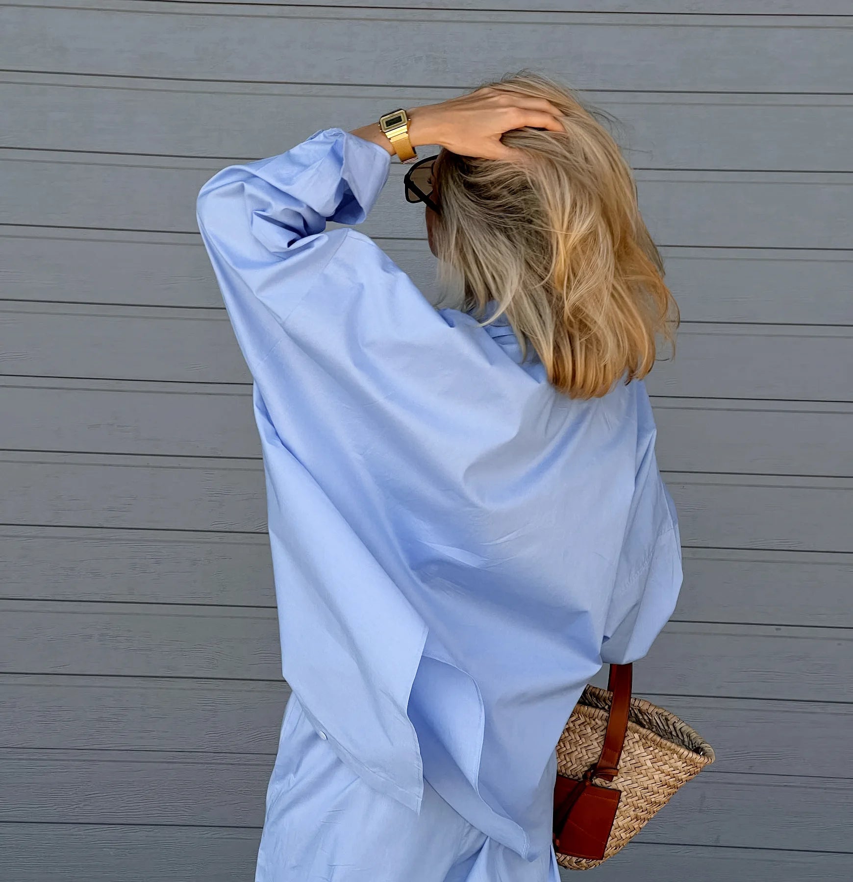 Aiertu  -  Casual Loose Oversized Two Piece Set for Women Elegant Trouser Suit Women with Pants Blue Wide Leg Pants Long Sleeve Shirts Set Aiertu