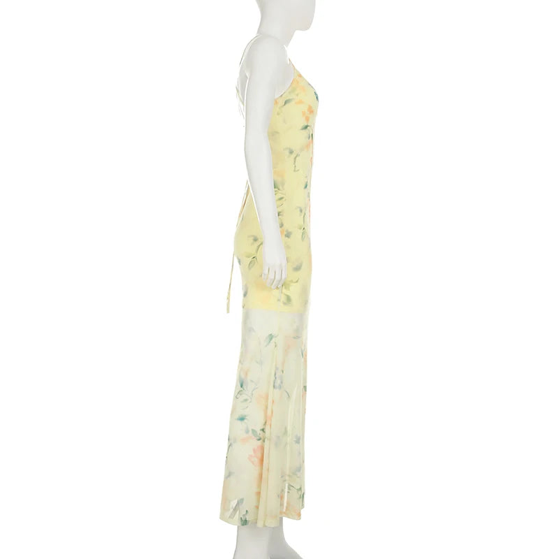 Aiertu  -  Holiday Floral Trumpet Dress Beach Style Sexy Slim Lace V-Neck Sleeveless Maxi Dresses For Women 2026 Summer Fashion Aiertu