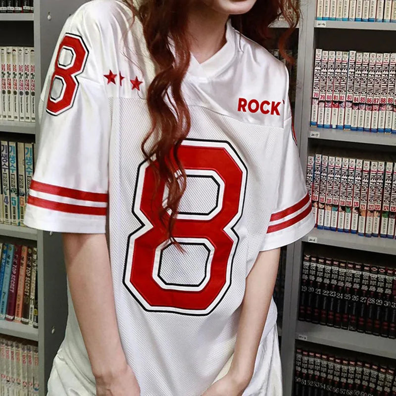 Aiertu  -  Ball suit style digital printing color matching loose casual T-shirt women's 2025 summer American thin new top Aiertu