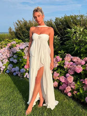 Aiertu  -  Sexy Backless Halter Women's Dresses Fashion Ruffly Pleated Sleeveless Long Dresses Women Retro Elegant Beach Party Dress Aiertu