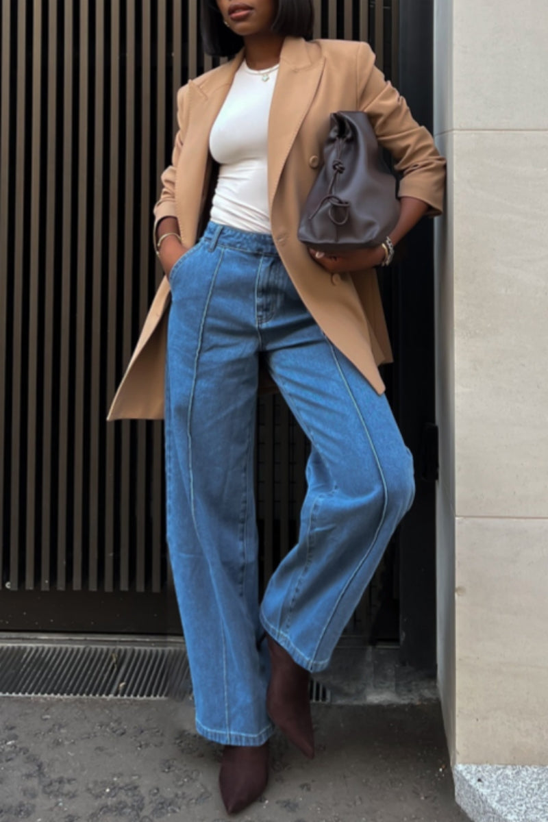Aiertu  -Casual Basic High Waist Regular Denim Jeans aiertu
