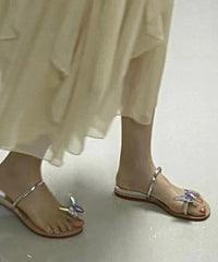 Aiertu  Fashionable And Versatile Butterfly Rhinestone Flat Slide Sandals Aiertu