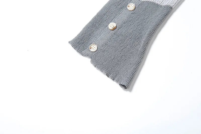 Aiertu  -  Hollow Button Knitted Cardigan Top Female Sexy See Through Lapel Contrast Slim Spring New Long Sleeve Women's Sweater Top Aiertu