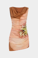 Aiertu  Floral Print Cowl Neck Ruched Mini Dress Aiertu