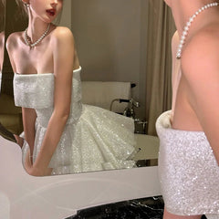 Aiertu  -  Shiny Party Tube Top Dress Ladies Sexy Backless Bandage Off Shoulder Mini Dresses Women's Elegant Evening Dress Female Aiertu