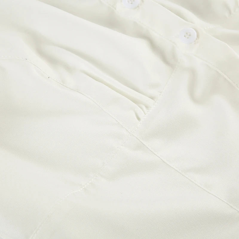 Aiertu  -  Casual Solid White Crop Blouses for Women Fashion Turn-down Neck Shirts Streetwear Korean Y2K Button Up Clothings Aiertu