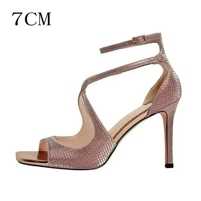 Aiertu  -   Luxury Sandals New Thin Heel Light Pink Open Toe Square Fish Mouth High Heel Sandal Woman Shoes Aiertu