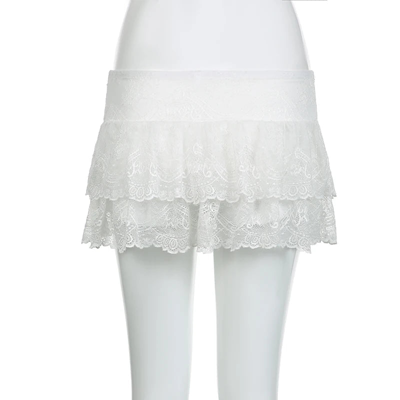 Aiertu  Y2K Aesthetic Lace Mini Skirts Low Waisted Sexy 90s Party Outfits for Women Fashion Streetwear 90s Solid Bottoms Aiertu