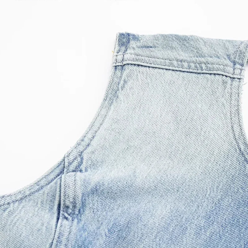 Aiertu  -  Sexy Denim Backless Lace Up Vest Women Slim O-neck Sleeveless Spliced Female Waistcoat Summer Lady Chic Casual Streetwear Aiertu