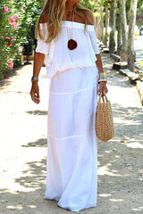 Aiertu  -  Casual Daily Solid Off the Shoulder Beach Dress Short Sleeve Dress(3 Colors) Aiertu
