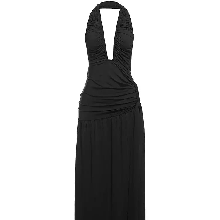 Aiertu  -  Low-Neck Women Dress Sexy Ruched Halter Cleavage Sleeveless Bandage Tassel Ruffles Trend Backless Coquette Long Bodycon Aiertu