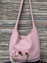 Aiertu  -Ethnic Floral Embroidery Knitted Shopper Bag aiertu