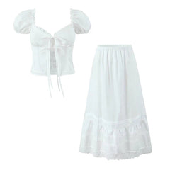 Aiertu  -  Summer Women Sexy Low Waist Lace Spliced A-line Midi Cotton White Skirt Holiday New 2025 Aiertu