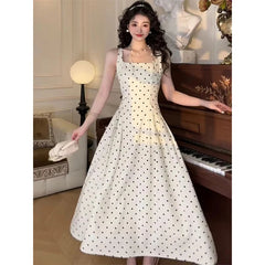 Aiertu  -  Vintage Polka Dots Midi Dress Women Party Elegant Print Straps Dresses Summer Korean Square Collar Bodycon A Line Vestidos Aiertu