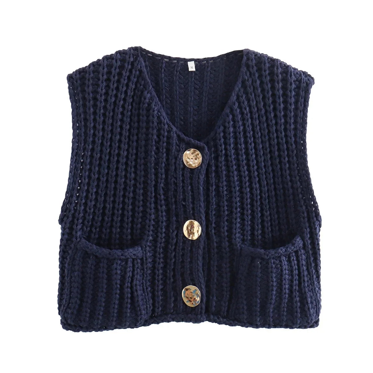 Aiertu  -  Pocket Solid Color Cardigan Women 2026 Autumn New O Neck Single Breasted Sleeveless Cropped Sweater Casual Fashion Knitted Vest Aiertu
