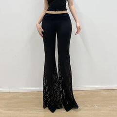 Aiertu  -  Women's 2025 Autumn Spring Fashion Streetwear Lady Casual Patchwork Lace Flare Pants Sexy Slim Mid-Waisted Wide Leg Pants Aiertu