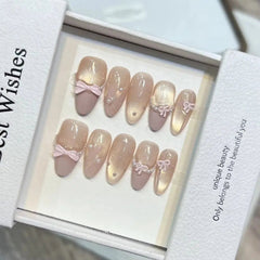 Aiertu  -  10pc Press On Nails False Nails Bow Decor Fake Nails Wearable Handmade Gel Nail Stickers Reusable Gradient Gel Nail Polish Strip Aiertu