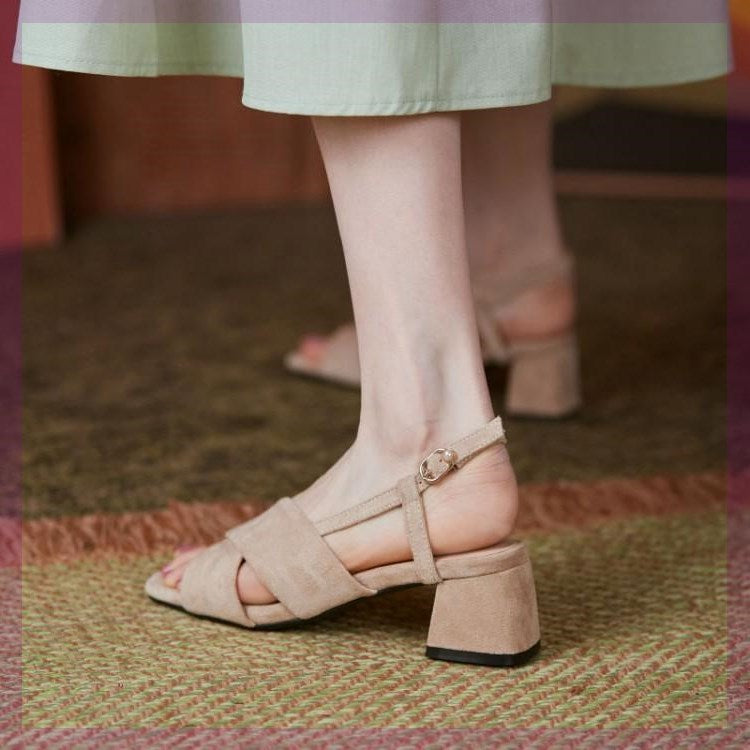 Aiertu  -  Sandals Buckle Strap Med Large Size Retro Woman Shoes Summer Heels Open Toe Espadrilles Platform Suit Female Beige New Medi Aiertu