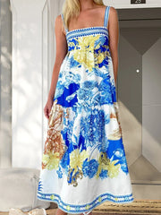 Aiertu  -  Women s Boho Maxi Dress Floral Print Sleeveless V-Neck Backless Tie-Dye Beach Dress Summer Casual Long Dress Fashion Aiertu