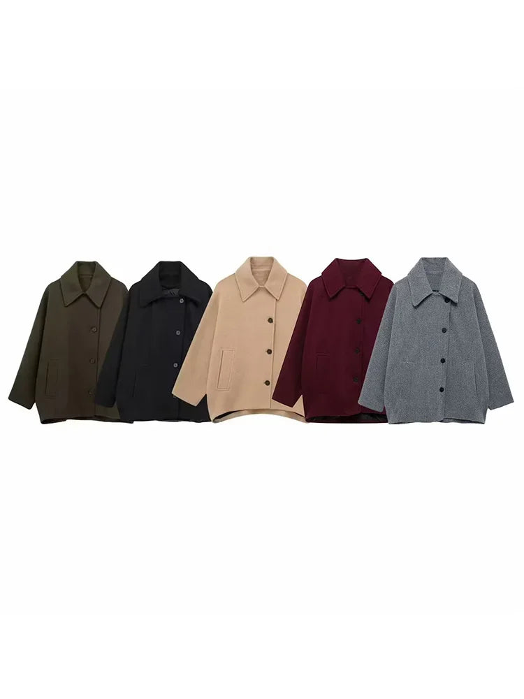 Aiertu  Women Fashion Solid Single Breasted Jackets Coats Vintage Lapel Neck Long Sleeves Female Chic Lady Outfits Aiertu