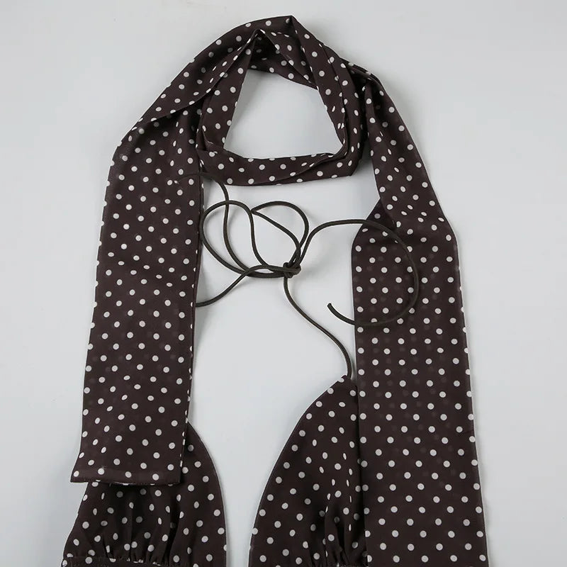 Aiertu  -  Fashion Polka Dot Suspender Vest With Scarf Sexy V-neck Printed Backless Lace Up Hot Girl Top Y2k Summer Fashion 2025 Aiertu