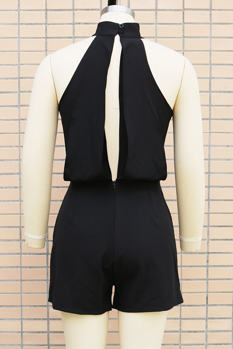 Aiertu  -Casual Solid Color Backless Zipper Half A Turtleneck Rompers(4 Colors) aiertu