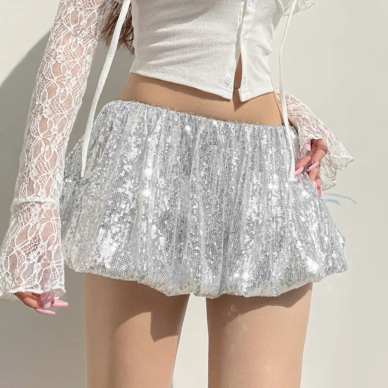 Aiertu  -  party look snspos Silver Sequin Skirt Women High Waist Mini Skirt Woman Fashion Shiny Pleated Elegant Short Skirt Party Club Y2k Outfits Aiertu