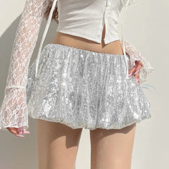Aiertu  -  party look snspos Silver Sequin Skirt Women High Waist Mini Skirt Woman Fashion Shiny Pleated Elegant Short Skirt Party Club Y2k Outfits Aiertu