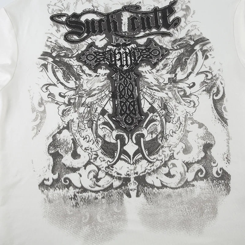 Aiertu  -  Gothic retro personalized printed T-shirt European and American hip-hop street fashion hottie loose and thin casual top women Aiertu