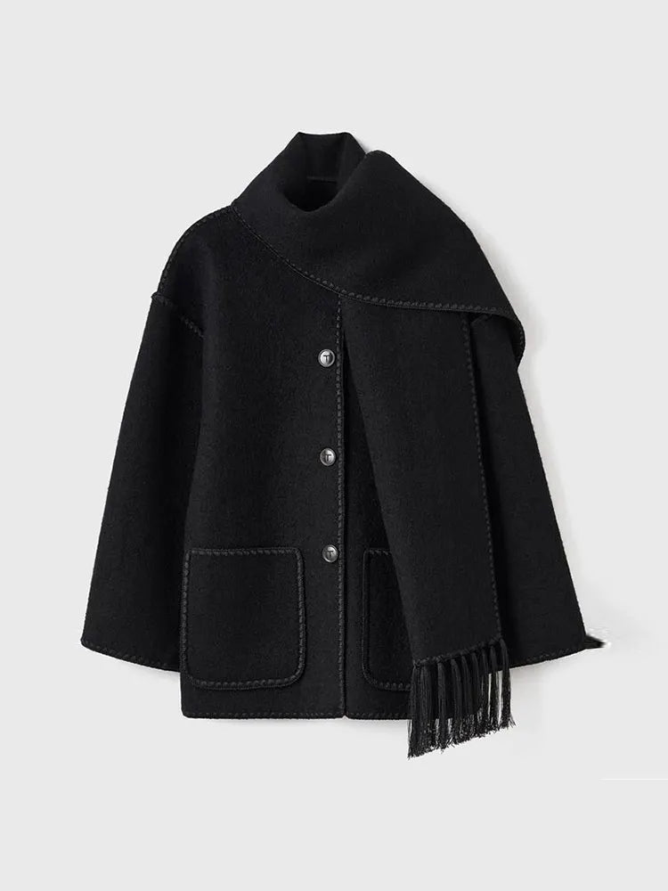 Aiertu  -  Chic Warm Woolen Single-breasted With Pockets Jacket Women Casual Long Sleeved Commute Coat Autumn Lady Streetwear Outerwear Aiertu