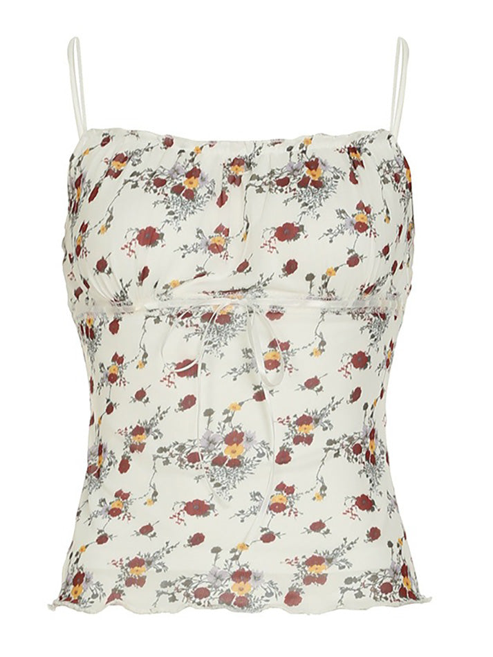 Aiertu  -Floral Ruched Mesh Cami Top aiertu