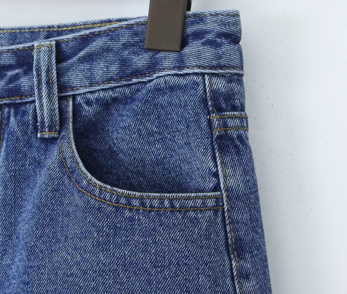 Aiertu  -  European and American style blue straight denim shorts women's summer high waist slim five-point wide-leg pants Aiertu