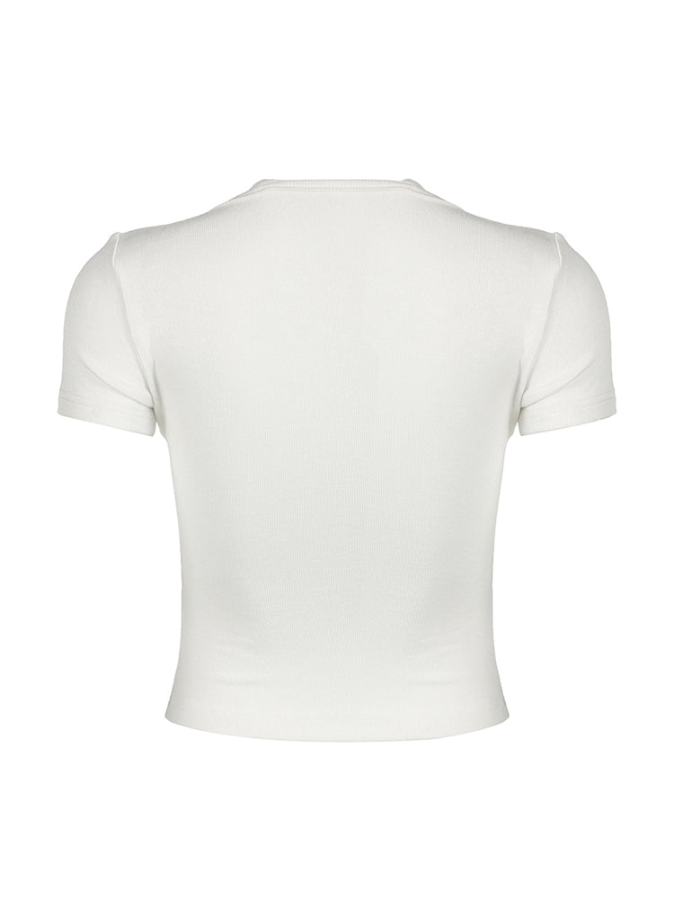 Aiertu - summer inspo Halter Neck Lace Trim Bow Cute Black Y2K T-Shirt Women Button Up Slim Short Sleeve White Tees Sweet Balletcore Clothing Aiertu