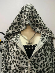 Aiertu  -  American Style Retro Hot Girl Leopard Full Printed Zip Up Hoodies Women's Retro Casual Sweatshirts Loose Autumn\winter Jackets Aiertu